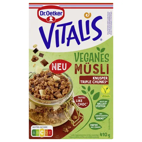 Dr. Oetker Vitalis Vegan Knusper Triple Chunks 410 g