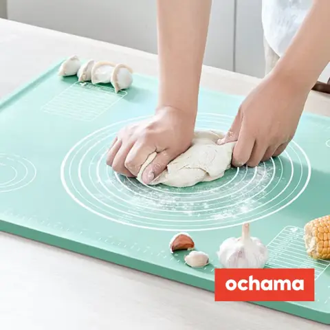 J.Zao Anti-Bacterial Silicone Dough Mat 70*50 cm - Non-Stick Baking Mat with 70*50 cm Measurements, Free Rolling Pin, Dough Scraper, Binding Strap, Storage Bag