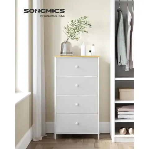 SONGMICS Chest of Drawers - Storage Cabinet with 4 Fabric Drawers - White/Oak 4 Drawers-white