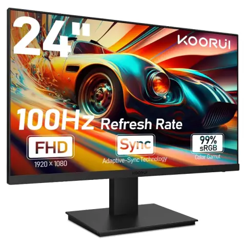 KOORUI 24" Gaming-Monitor, VA, FHD, 100Hz, Lautsprecher, VESA 75x75, Adaptive Sync, augenschonend, rahmenlo