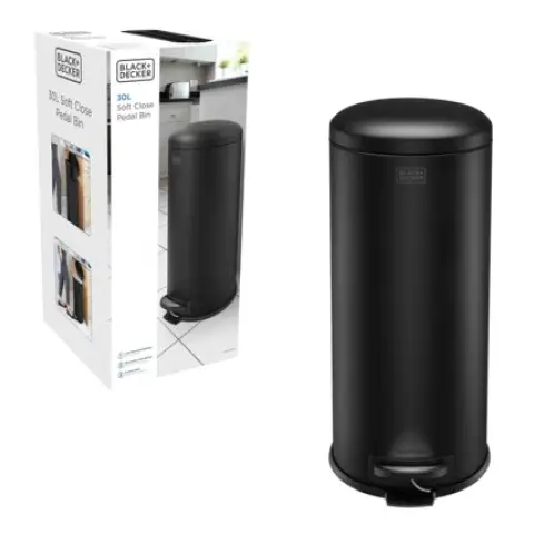 BLACK+DECKER 30L Dome Lid Pedal Bin - Matt Black