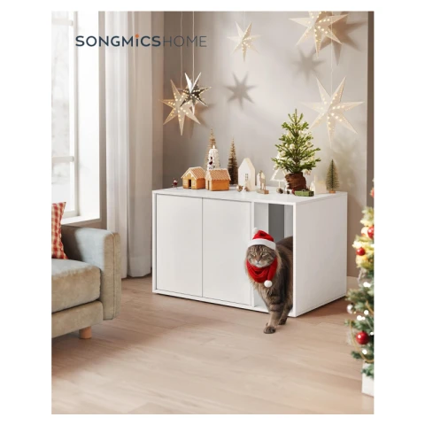 SONGMICS HOME Kattenbakmeubel gereedschapsvrij - push-open deuren, bijtafel, sneeuwwit