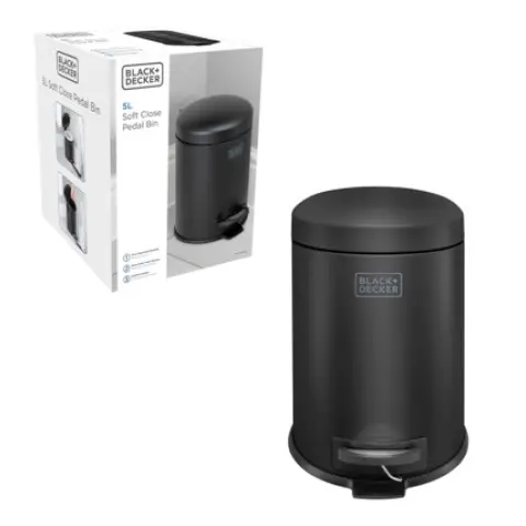 BLACK+ DECKER 5L Dome Lid Pedal Bin - Matt Black