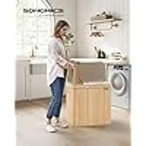 SONGMICS Bambus Wäschekorb mit Deckel abnehmbar waschbar 150L natur beige