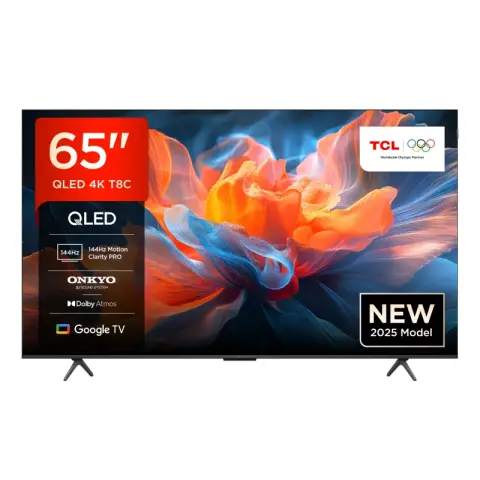 TCL 65T8C 65-inch 4K Ultra HD 144Hz Gaming Smart TV, AI-spraakbediening, HDR10+