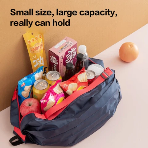 H.XUN Foldable Shopping Bag Large Capacity Portable Grocery Bag Eco-friendly and Durable Suitable for Shopping and Travel Navy Blue
