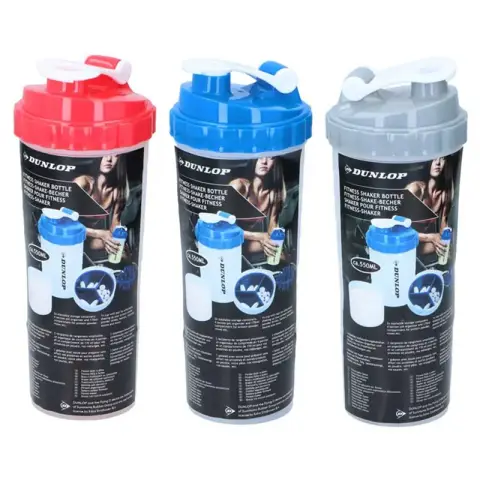 Dunlop Sports bottle with straw + protein shaker 550ML 3ass