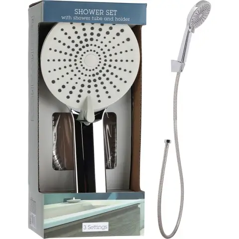 Bathroom SolutionEnsemble de douche Pommeau de douche et flexible avec support 3 réglages réglables