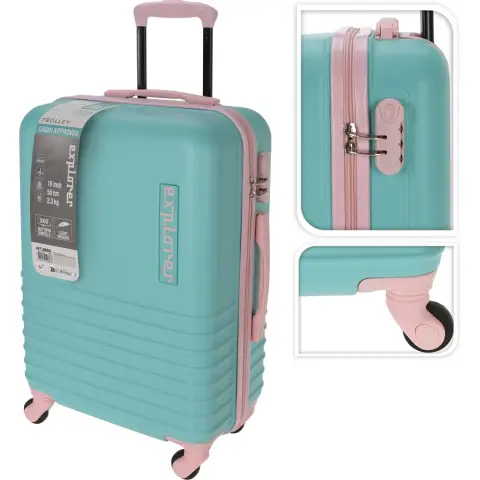 ProWorld Explorer Suitcase Trolley Light Weight 360-spin wheels 18inches 30L 2.3kg Blue&Pink