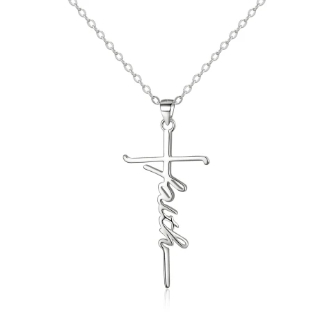 Ever Faith 925 Sterling Silver Cross Necklace, Religious Church Faith Cross Hope Believe Choker Necklace Birthday/Mothers Day/Valentines Day/Christmas Jewellery Gift for Women Girls