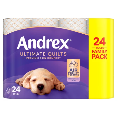 Andrex Ultimate Quilts Toilet Tissue Standard Rolls, 24 Rolls, 155 sheets