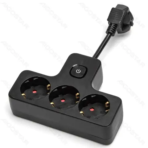 Aigostar Steckdosenleiste mit Kabel/Deutsch 3-fach/3G1.0mm2/5cm/Kurzes Kabel/Mit quadratischem Schalter/T-Form/Schwarz/PP