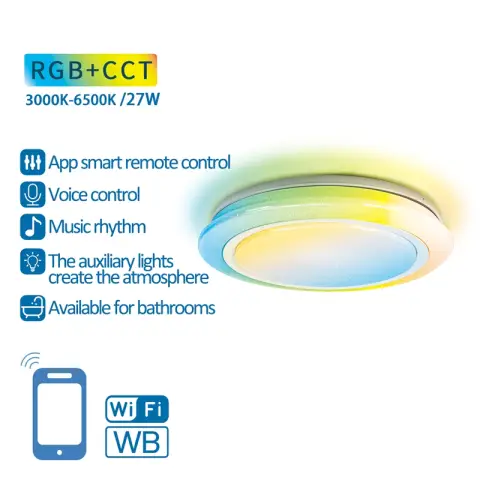 Aigostar Plafonnier LED intelligent WB 39 W RGB+CCT (3 000 K-6 500 K) – Ø 50 cm – iOS et Android – WiFi 2,4 Ghz