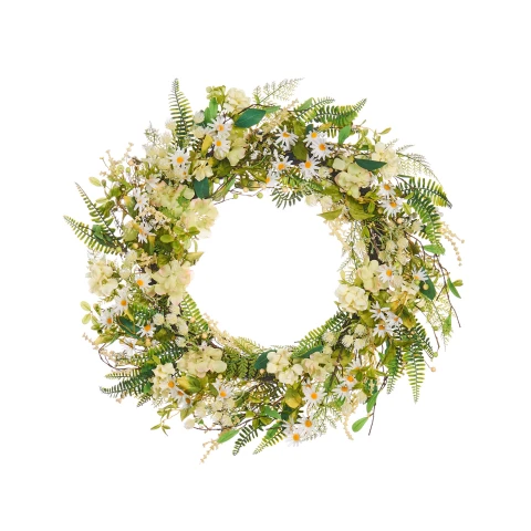 WeRChristmas Artificial Floral Daisy Spring Wreath, Green & White, 28 Inch