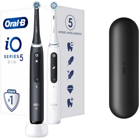 Oral-B iO 5 Lot De 2, Brosses À Dents Électriques Noire et Blanche, 2 Brossettes