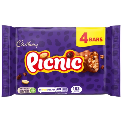 Cadbury Picnic Chocolate Bar 4 Pack Multipack, 152g