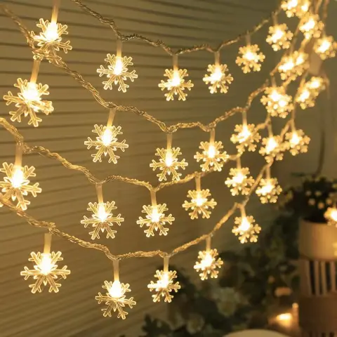 LED licht koord vakantie op zonne-energie aangedreven 7 M 50 licht warme kleur sneeuwvlok Lamp Sneeuwvlok Lamp