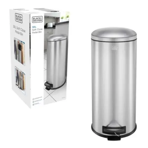 BLACK+ DECKER 30L Dome Lid Pedal Bin - Stainless Steel