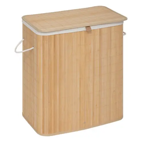 5Five Laundry Basket with Lid 2 Compartments Foldable Bamboo - 52 x 32 x 63cm - 100L Economy