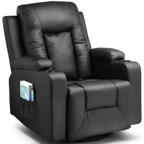 COMHOMA Relaxsessel Massagesessel Fernsehsessel mit Liegefunktion mit Wippfunktion 360°drehbar Schwarz Liege- und Kippsessel in Leder