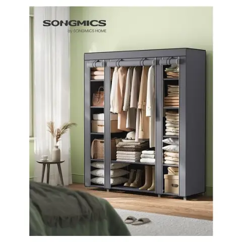 SONGMICS Placard Portable 12 Compts Armure Métal Housse Non-Tissée 45x150x175cm Gris
