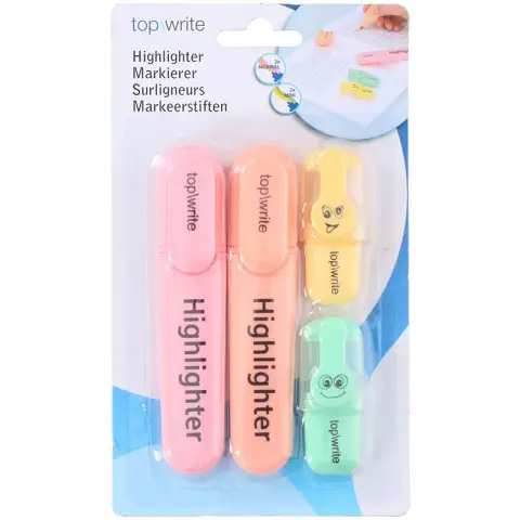 Topwrite 4 Stück Marker Textmarker Stift, Pink, Grün, Gelb, Orange
