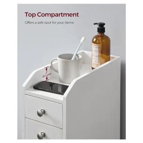 VASAGLE Slim Bathroom Cabinet, Freestanding Storage Unit with Slide-Out Drawers for Small Spaces