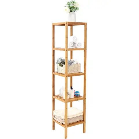 SONGMICS 5-stöckiges Badezimmerregal aus Bambus, Standregal, Küchenregal schmal, für enge Räume, Wohnzimmer, Schlafzimmer, 33 x 33 x 146 cm
