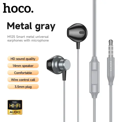 HOCO M125 Smart Wired Earphones with Microphone - Metal Grey