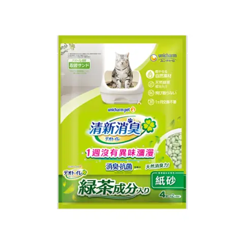 Sofy unicharm Antibacterieel(Doordrinkend)Papier Kattenbakzand 4L Groen Tee (Voor Dubbele Lagen Bakken)