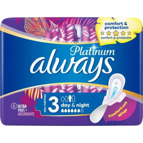Always Platinum Ultra Night sanitary pads with wings 6 pieces