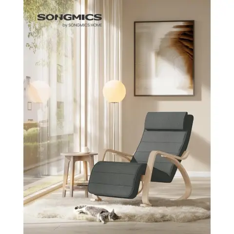 SONGMICS Rocking Chair Relaxing Chair - Adjustable Foot Rest - Dark Gray