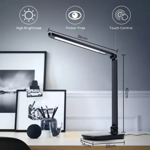 Aigostar LIGHT08 led-tafellamp zwart 8 W, met aanraakbediening, dimfunctie, stopcontact en draadloos opladen.