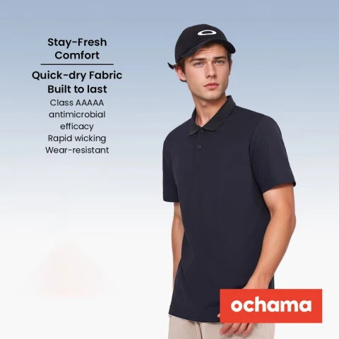 ochama [100 Series Cloud Sense Quick Dry] Sports Short Sleeve Polo Shirt Men's Running
Fitness Outdoor Summer Black XL