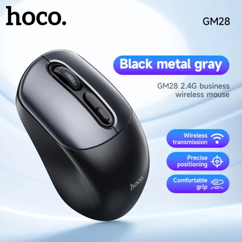 HOCO GM28 Wireless Mouse 2.4GHz with USB Receiver - Metal Grey