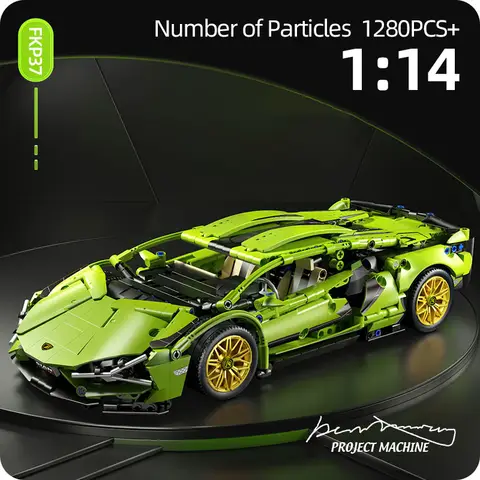 Huacan Lamborghini 1280pcs Car Model Building Blocks Famous Vehicle Assembly Bricks Kids Toys green