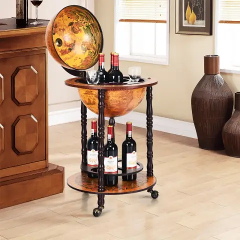 COSTWAY Rolling Globe Wine Rack Globe Bar on Castors for Wine 47 x 47 x 90 cm Brown