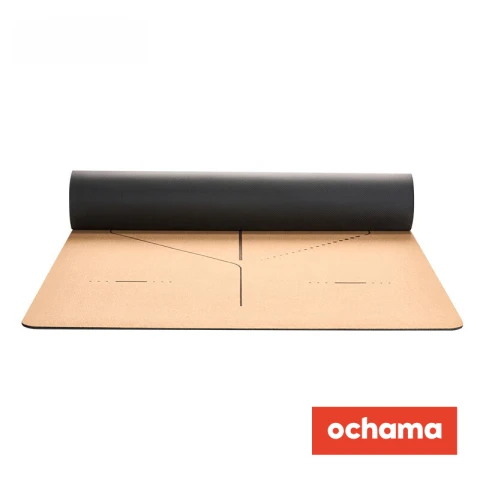 ochama Yoga Mat, Natural Cork TPE, Non-Slip with Alignment Lines