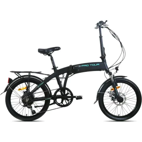 Protour vouwfiets voor volwassenen e-Bike 20 inch 7-versnellings Shimano aluminium frame Licht zwart Licht zwart