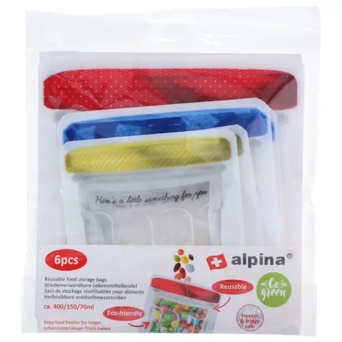 Alpina Reusable Food Storage Bags Food Organiser Food Freshness 6 pcs