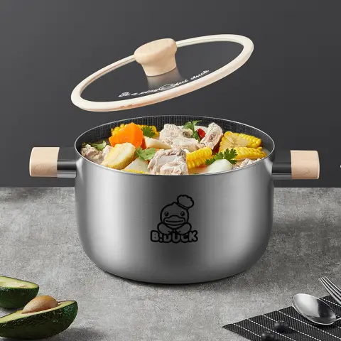 COOKER KING 316 roestvrijstalen pot, binnenlandse soeppot, Congee koken, hete pot, inductiekookplaat, gas universeel B.DUCK Meerlaagse roestvrijstalen soeppot 22cm