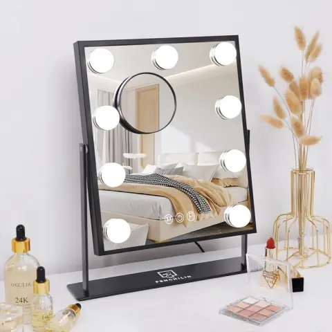 FENCHILIN Make-up Mirror with Lighting - 9 Dimmable Lamps - White - 25 x 30 cm
