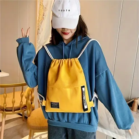 Bundle pocket drawstring backpack for male and female students, lightweight sports backpack, yellow