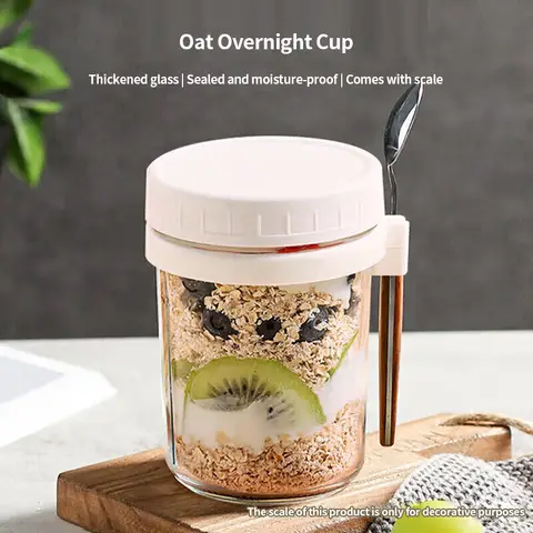 BJ Overnight Oats Cup Breakfast Cup 350ml with Spoon (White)
