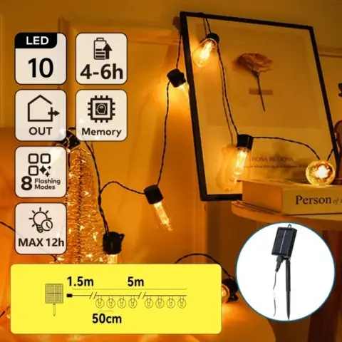 Aigostar Lichterkette/Solar/S-Blasensäulenlichter/LinearWarmlicht/1,5M+5M+5M/10LED/50CM Abstand/IP65