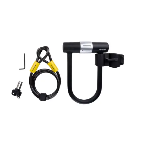 Dunlop Bicycle Lock - U-lock and Mortise Lock / Cable Lock - 2 Loops - 120 Cm - Ø10mm