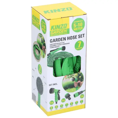 Kinzo Garden Gartenschlauch elastisch - Inkl. Befestigung - Sprühkopf mit 7 Sprüheinstellungen