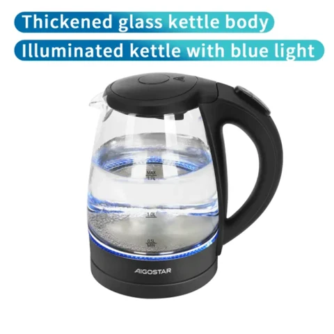 Aigostar Electric Kettle Glass & Plastic 1.7L Black 2200W