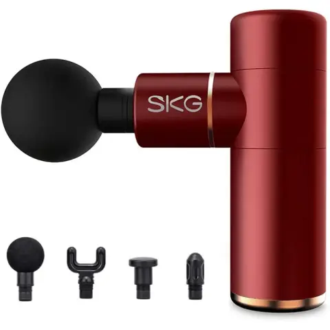 SKG F3 Massagepistool Deep Tissue Handheld Percussion Massager met 4 verschillende koppen Helder Rood