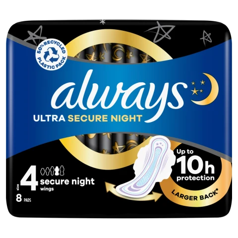 Always Ultra Sanitary Towels Secure Night (Size 4) Wings X8 Pads